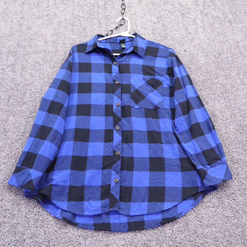 Wild Fable Shirt Womens Small Blue Buffalo Plaid Flannel Button Down Long Sleeve